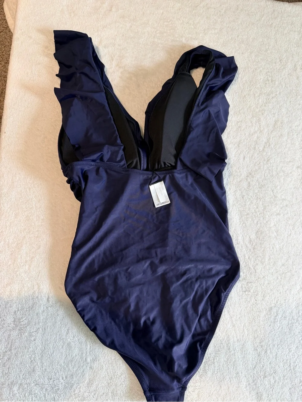J.Crew navy blue V-neck ruffle one-piece swimsuit